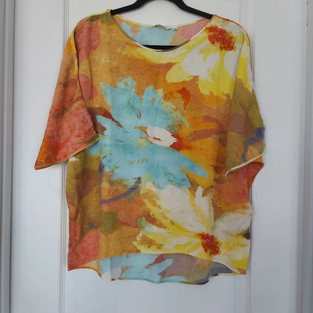 Jams World Floral Watercolor Tunic in Yellow, Turquoise, Coral